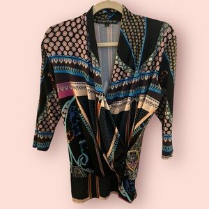 Julian Chang Patchwork Print Wrap Top – Boho Scarf Print